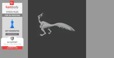 3D model of an Oviraptor, showing a slender dinosaur with a crest and long tail feathers.
