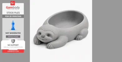 3D model of a sloth-shaped bowl with detailed texture, designed for 3D printing.