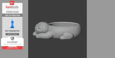 3D model of a sloth-shaped bowl, lying down, designed for wall mounting.