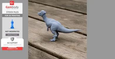 A 3D-printed Pachycephalosaurus model on a wooden surface.