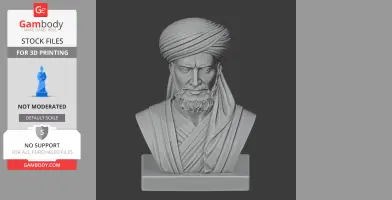 3D printed bust of a historical warrior with a turban and a robe, designed for 3D printing.