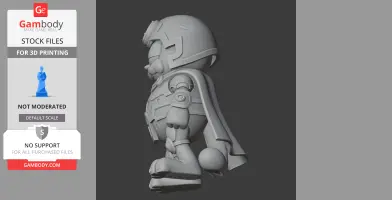 Cartoonish figure mashup with superhero armor, cape, and helmet for 3D printing.