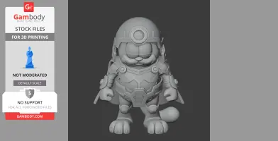 3D model of a character mashup: Garfield in Magneto's armor, standing confidently, ready for 3D printing.