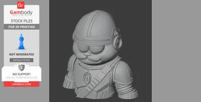 3D model of a cartoon cat wearing sci-fi armor and helmet, designed for 3D printing.