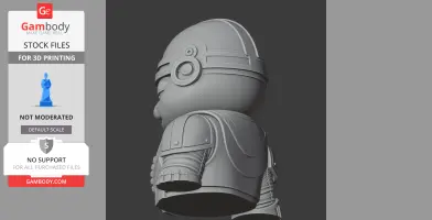 3D model of a chubby character with Mandalorian-style helmet and armor, designed for 3D printing.