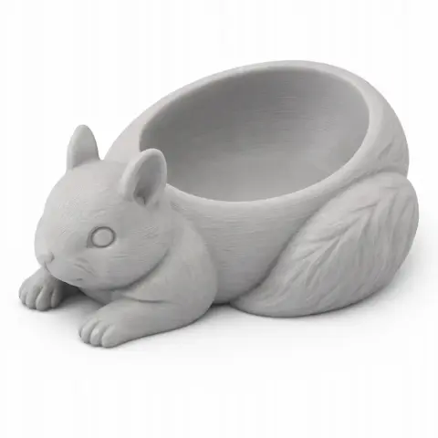 3D printable squirrel-shaped bowl wall hook with detailed fur texture.