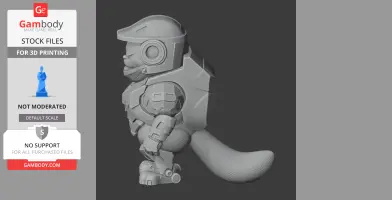 Cartoon cat in futuristic armor suit with helmet, standing side view, ready for 3D printing.