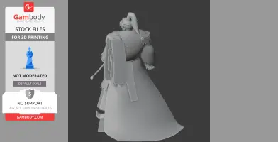 Samurai warrior in armor with a ponytail, viewed from the back, designed for 3D printing.