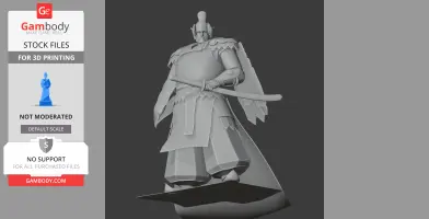 A detailed 3D model of a samurai in traditional armor, holding a katana, ready for 3D printing.