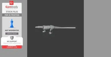 3D model of a dinosaur-like creature with a long tail and short limbs, displayed for 3D printing.