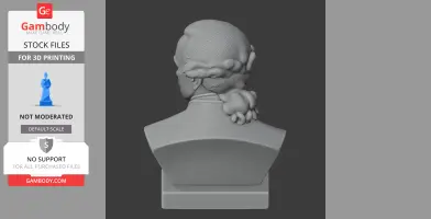 3D model of a bust depicting a historical figure with detailed hair from the back.