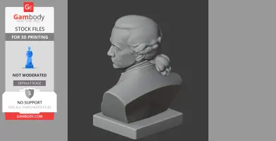 3D model of a historical bust, detailed hair and facial features, suitable for 3D printing.