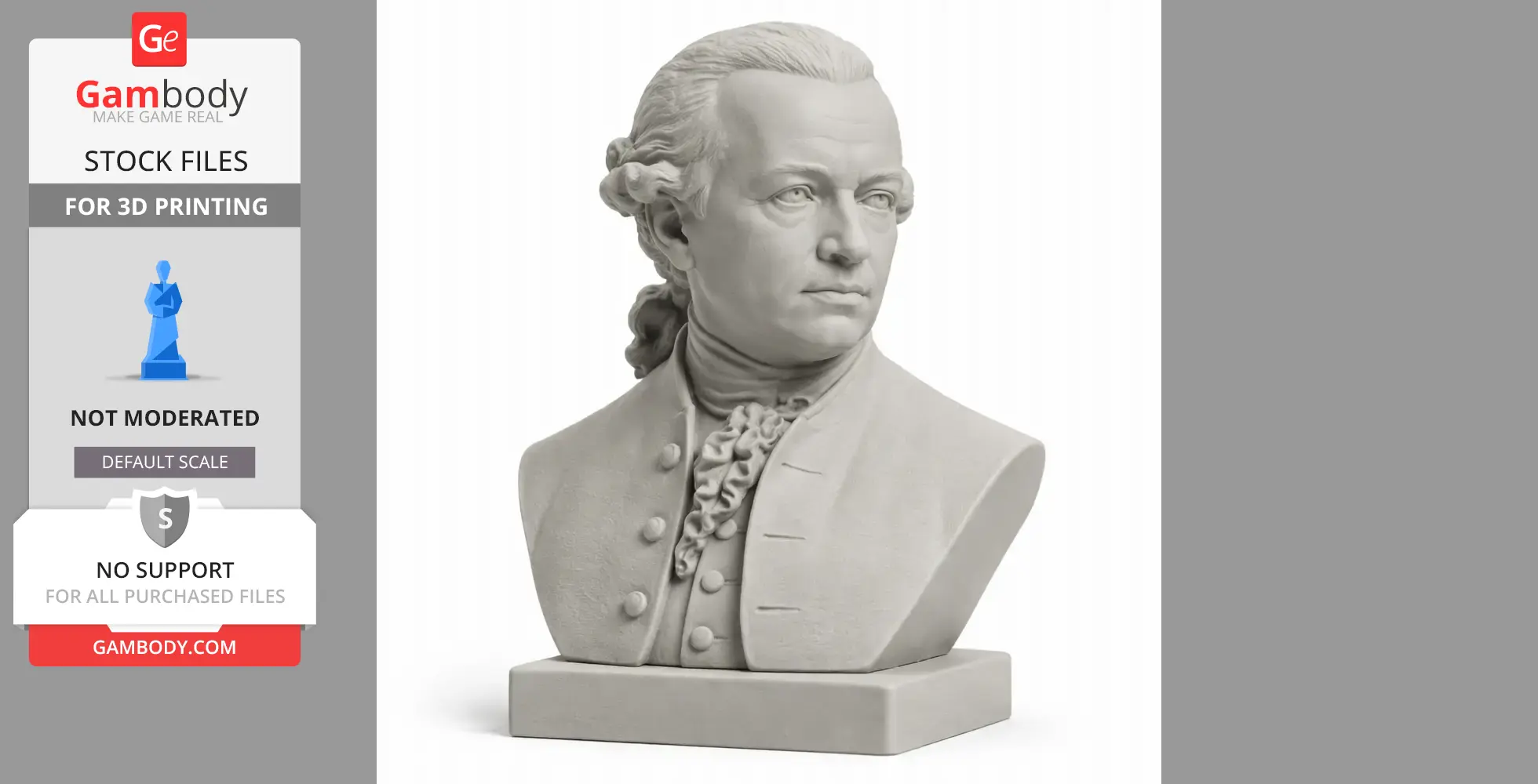 3D printed bust of Immanuel Kant with detailed historical attire and stoic expression.