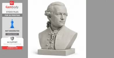 3D printed bust of Immanuel Kant with detailed historical attire and stoic expression.