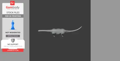 Gray 3D model of a Paralititan dinosaur with a long tail, ready for printing.