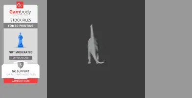 A 3D model of a Paralititan dinosaur viewed from behind, showing its long neck and tail.