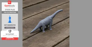 3D-printed gray Paralititan dinosaur model on a wooden surface.