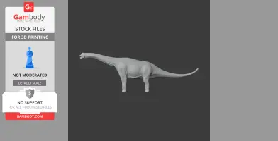 A 3D model of a Paralititan dinosaur with a long neck and tail, standing on four legs.