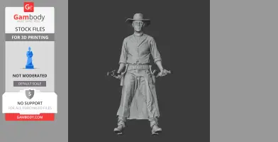 A cowboy gunslinger in a hat and duster, holding two pistols, ready for a standoff.
