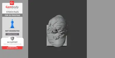 3D model of a bust with long, wavy hair, viewed from above, designed for 3D printing.