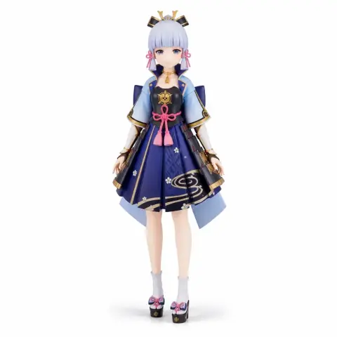 Anime-style figurine in a blue and black dress with gold details, featuring elaborate hair accessories.