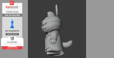 Chubby cartoon cat in a trench coat and visor, standing upright.