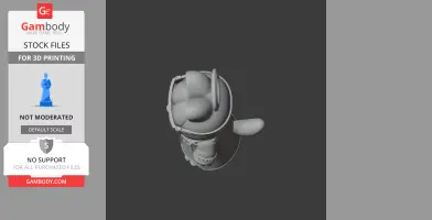3D model of a stylized, helmeted character with a rounded head and chunky limbs, viewed from above.