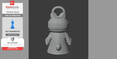 3D model of a rotund figure with cat ears, wearing a long coat and ring atop its head, viewed from the back.