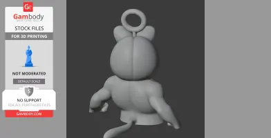 A 3D model of a muscular cartoon cat with a ring on its head and a tail.