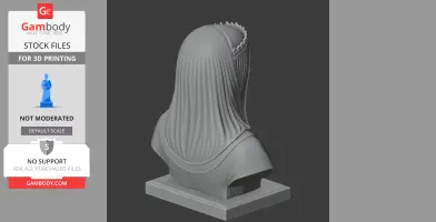 A 3D-printed bust of a historical figure with detailed draped fabric and crown. Viewed from the back.