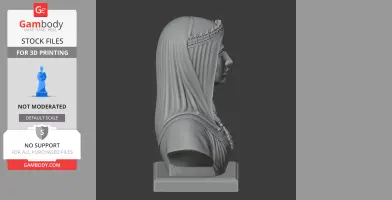 A detailed 3D bust of a historical figure, Isabella I of Castile, in profile view, wearing a headdress.