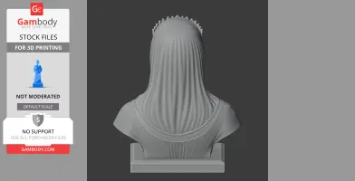 Bust of Isabella I of Castile from behind, showing detailed hair and crown for 3D printing.