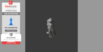 A 3D model of a detailed armored character with a flowing cape, ready for 3D printing.