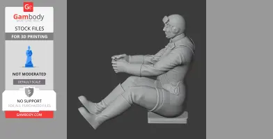 WWII pilot 3D model in seated position, wearing a flight suit and helmet, designed for 3D printing.