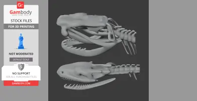 3D model of a cottonmouth snake skull, side and top views, designed for 3D printing.