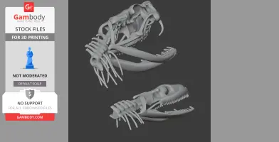 3D model of a cottonmouth snake skull showing detailed bone structure, suitable for 3D printing.