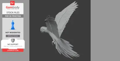 Prehistoric parrot STL model with detailed wings, mid-flight, for 3D printing.