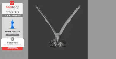 3D model of a prehistoric parrot with wings spread, ready for 3D printing.