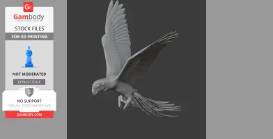 A 3D model of a prehistoric parrot with spread wings, designed for 3D printing.