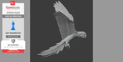 3D model of a prehistoric parrot in flight, detailed wings and beak, designed for 3D printing.