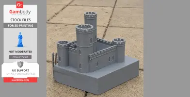 A 3D-printed model of Barnstaple Castle with four round towers on a square base.