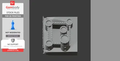 Top view of a 3D model of Barnstaple Castle with round towers and walls, suitable for 3D printing.