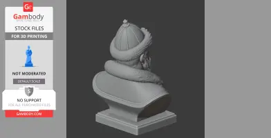 3D bust of a historical warrior with fur hat and robe, viewed from the back.