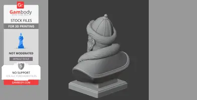 3D printable bust of a historical figure wearing a fur cloak and dome-shaped hat, viewed from the back.