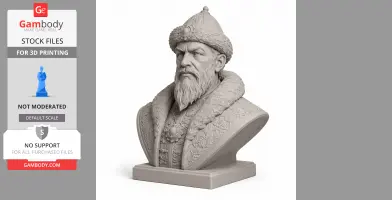 Bust of historical figure with fur hat, beard, and detailed robes for 3D printing.
