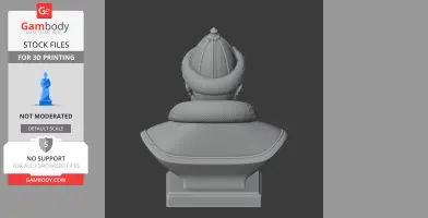 Back view of a detailed 3D bust with a textured hat and collar, designed for 3D printing.
