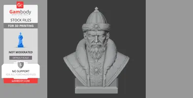 A detailed 3D bust of a stern-faced historical warrior, wearing a fur robe and ornate hat.
