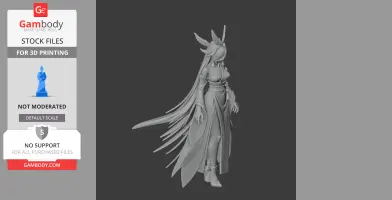 A detailed figurine of a robed character with flowing hair and elaborate headpiece, designed for 3D printing.