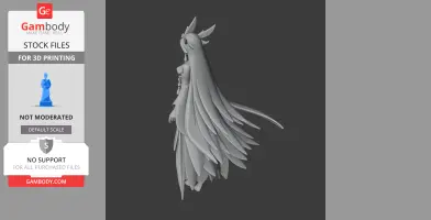 A detailed 3D figure of a character with long hair and flowing robes, ready for 3D printing.