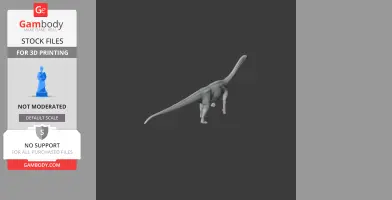 A 3D model of a Patagosaurus dinosaur, featuring a long neck and tail, in gray for 3D printing.